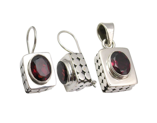 Expensive-Looking 925 Silver GARNET BOX Earrings Pendant Set Hot Selling Antique Jewellery Stamped Bijoux Collection New Look Jewelry