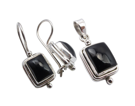 925 Sterling Silver BLACK ONYX Rectangle Sets Women Earrings Pendant Fine Jewelry Collection Summer Fashion Trendy Bijoux Expensive-Looking